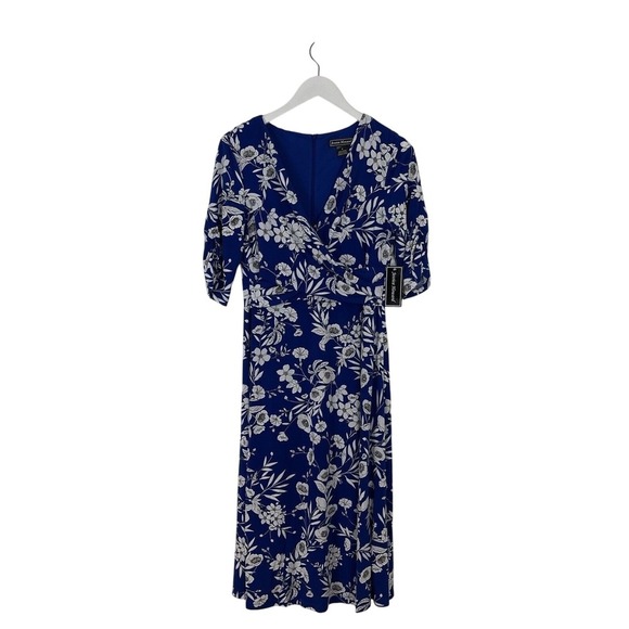 Jessica Howard Floral Royal Blue Midi Dress Size 6 NWT - Picture 1 of 4
